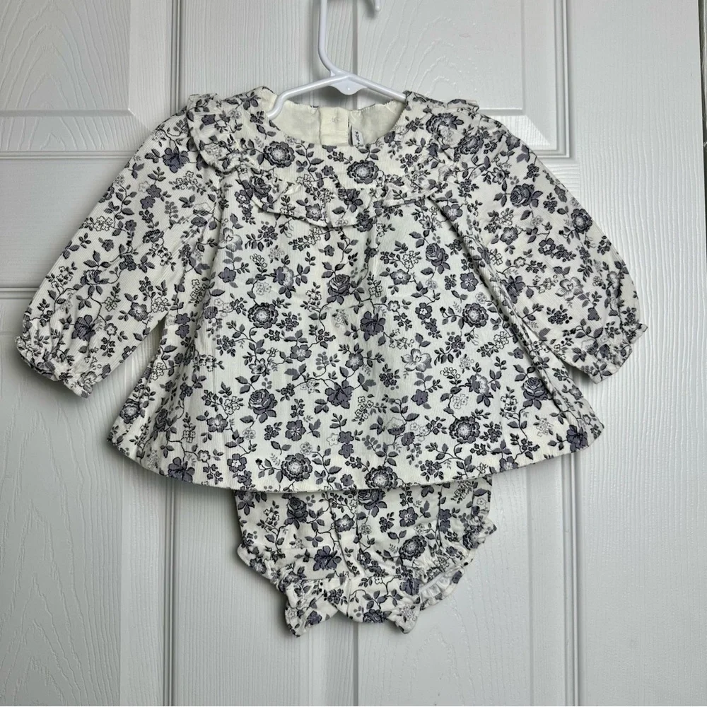 NWT Janie and Jack Floral Corduroy Matching Baby Set 6–12M